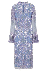 Myra Floral Embellished Midi Dress - Lilac Blue